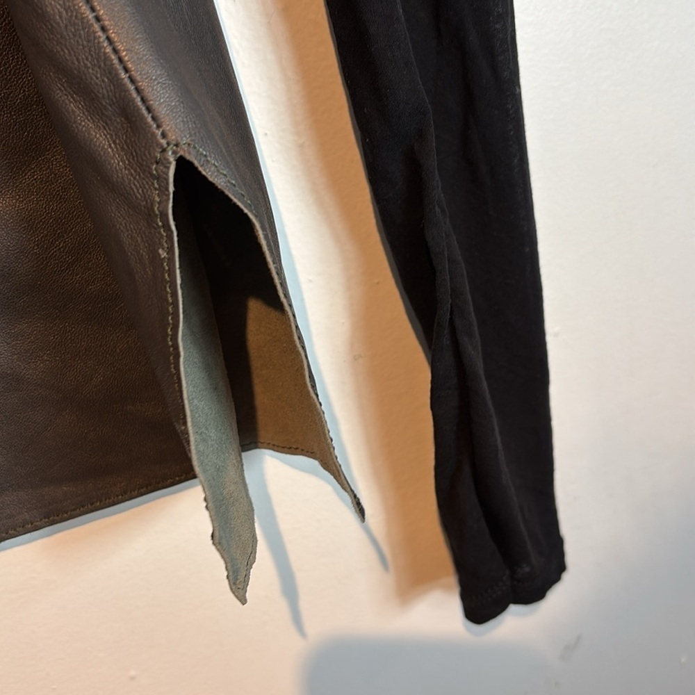 Helmut Lang Black Genuine Lamb Leather Sheer Arm Top Blouse sz S - Picture 7 of 9